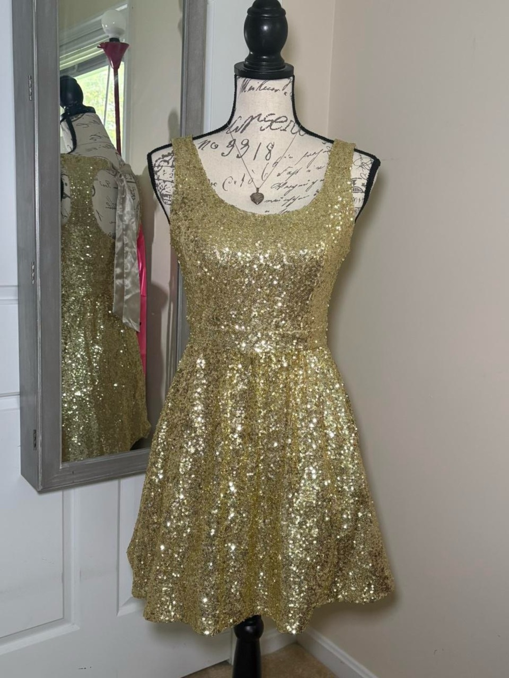 B Darlin Gold Sequin Fit & Flare Formal Mini Dress